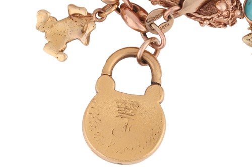 Lot 67 - A charm bracelet, comprising a 9ct gold anchor-...