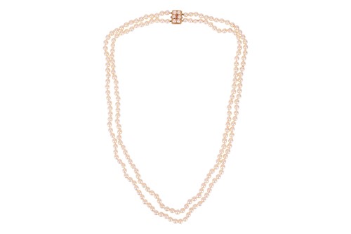 Lot 26 - A double row cultured pearl necklace with 9ct...
