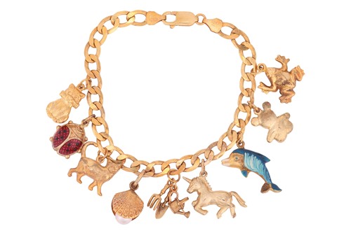 Lot 160 - A charm bracelet, composed of a 9ct yellow...