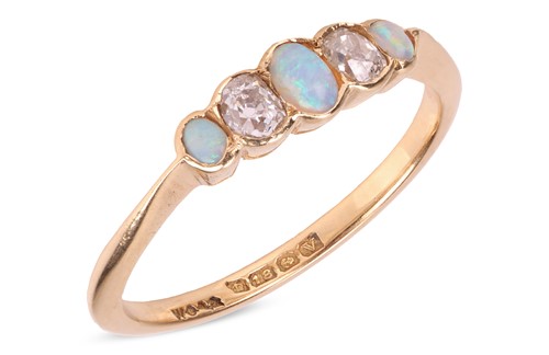 Lot 7 - A Victorian opal and diamond-set half hoop...