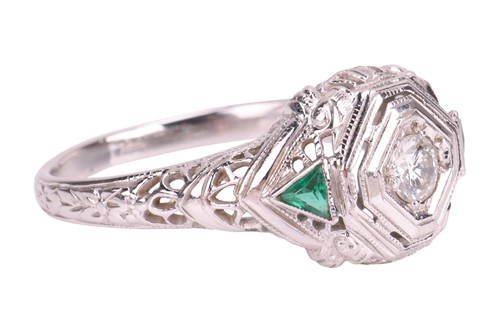 Lot 42 - An Art Deco-style ring, centrally-set with a...