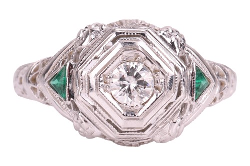 Lot 42 - An Art Deco-style ring, centrally-set with a...
