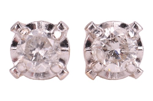 Lot 134 - A pair of diamond stud earrings, each...