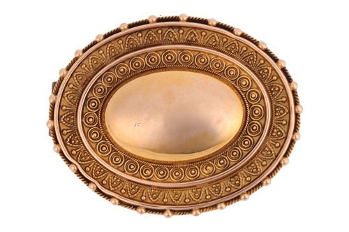 Lot 16 - An Etruscan Revival mourning brooch, of oval...