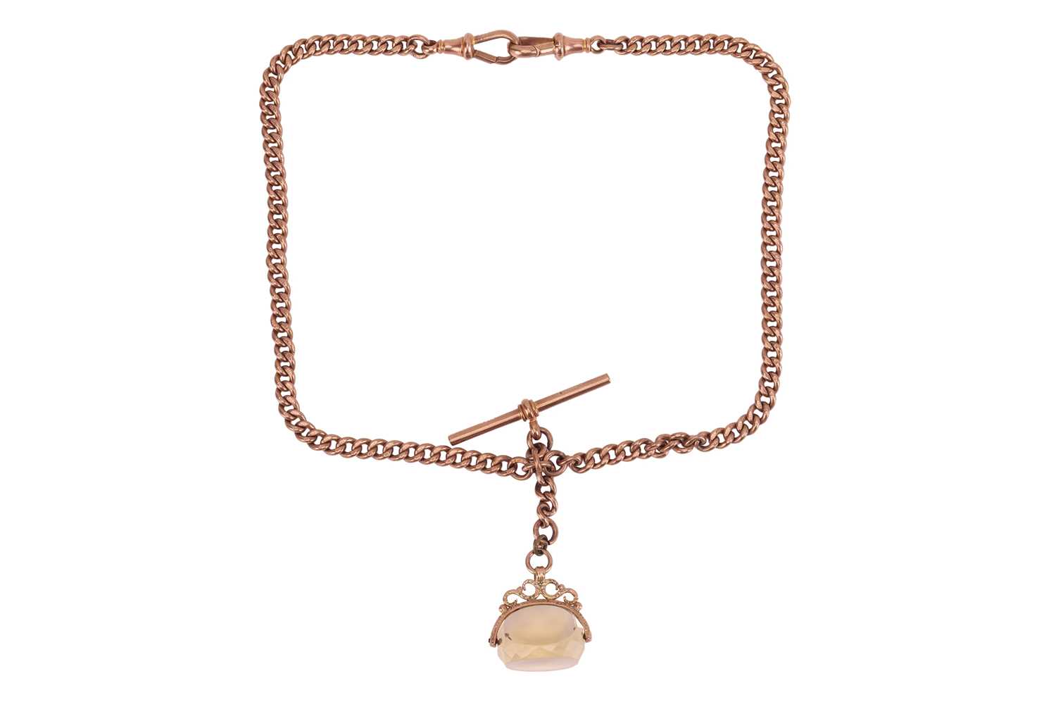 Lot 23 - A 9ct gold watch chain, composed of flat curb...