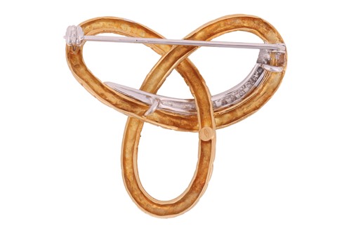 Lot 89 - A diamond-set trefoil knot brooch in 18ct gold,...