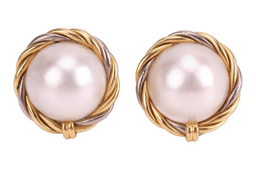 Lot 88 - A pair of mabe pearl earrings, each featuring...
