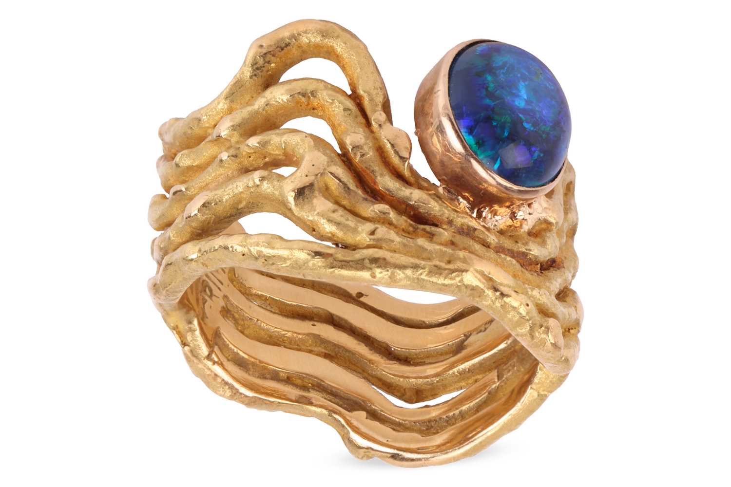 Lot 56 - Grima - An 18ct black opal dress ring;...