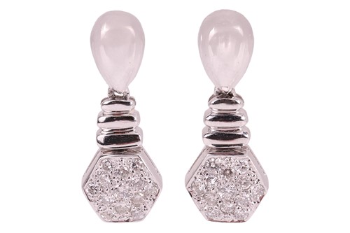 Lot 98 - A pair of diamond-set drop earrings, each stud...