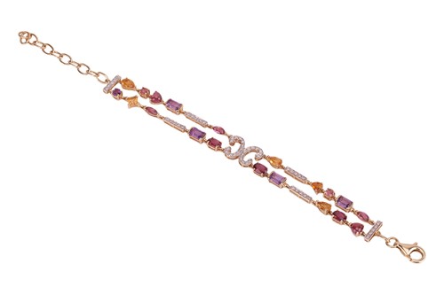 Lot A multi-gem set bracelet, composed of gem-set,...