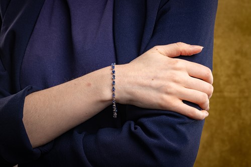 Lot A sapphire and diamond line bracelet,...