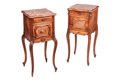 Lot 71 - A near pair of French walnut pot cupboards,...