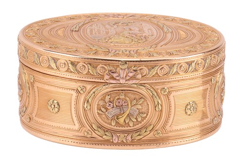 Lot A Louis XV vari-coloured snuff box, of oval...