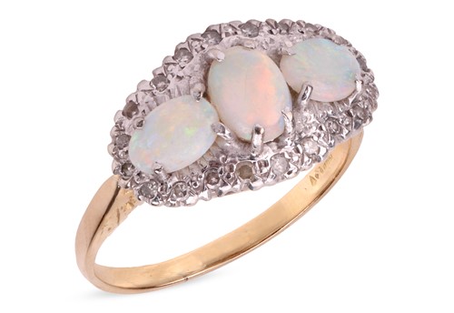 Lot An opal & diamond trilogy ring, the navette...