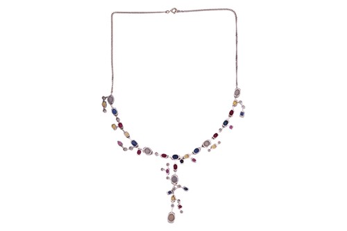 Lot A gem-set necklace set with multi-coloured...