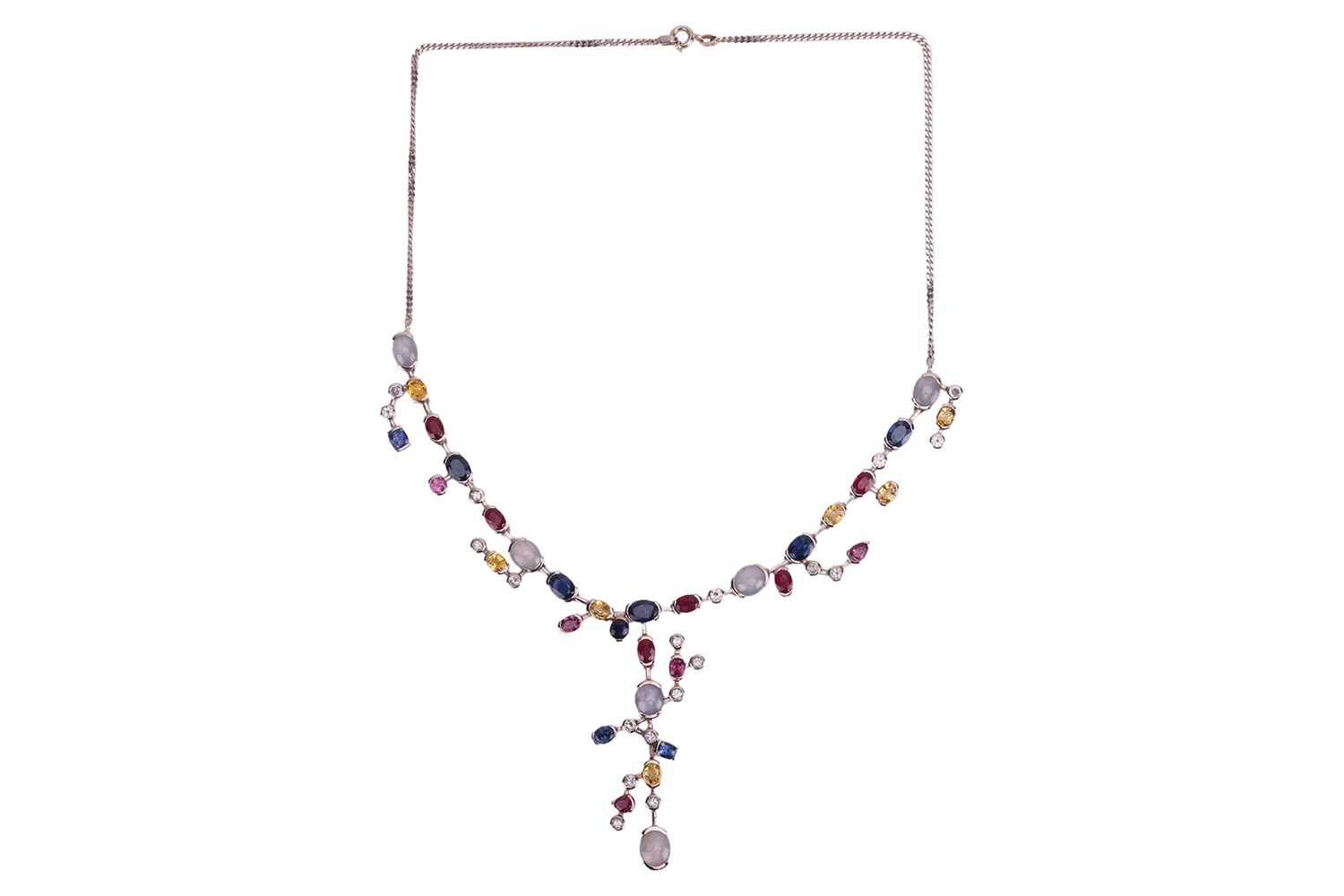 Lot A gem-set necklace set with multi-coloured...