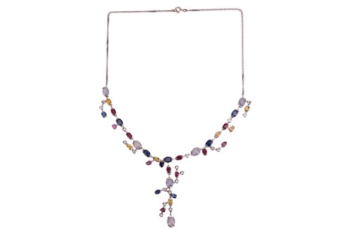 Lot A gem-set necklace set with multi-coloured...