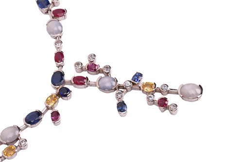 Lot A gem-set necklace set with multi-coloured...