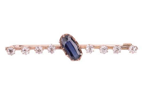 Lot A sapphire and old-cut diamond bar brooch,...