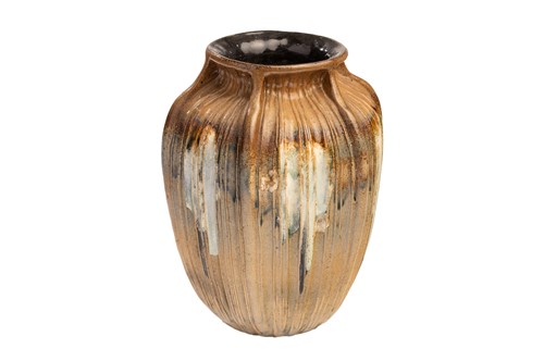 Lot A Martin Brothers stoneware vase, of ribbed...