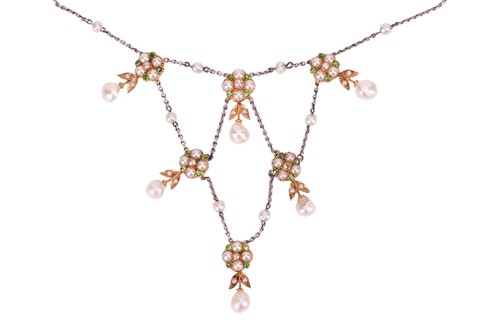 Lot An Edwardian-style floral swag necklace, six...