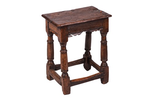 Lot 56 - A Charles I oak joint stool, 54 cm high x 45...