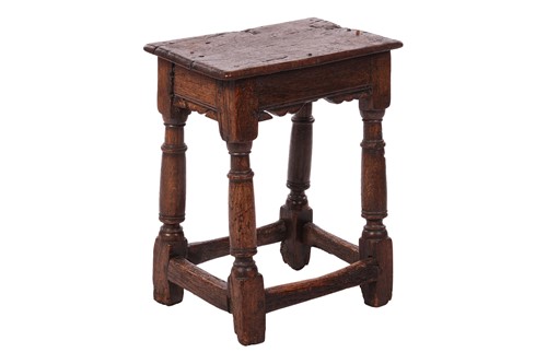 Lot 60 - A Charles I oak joint stool (split to top,...