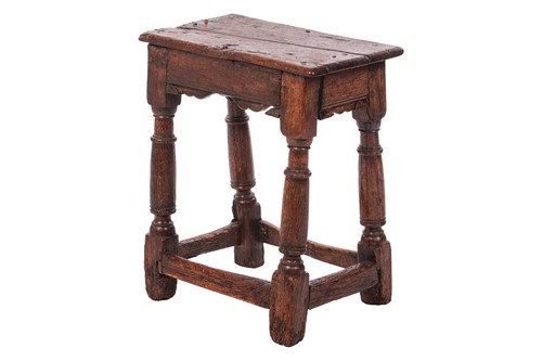 Lot 60 - A Charles I oak joint stool (split to top,...