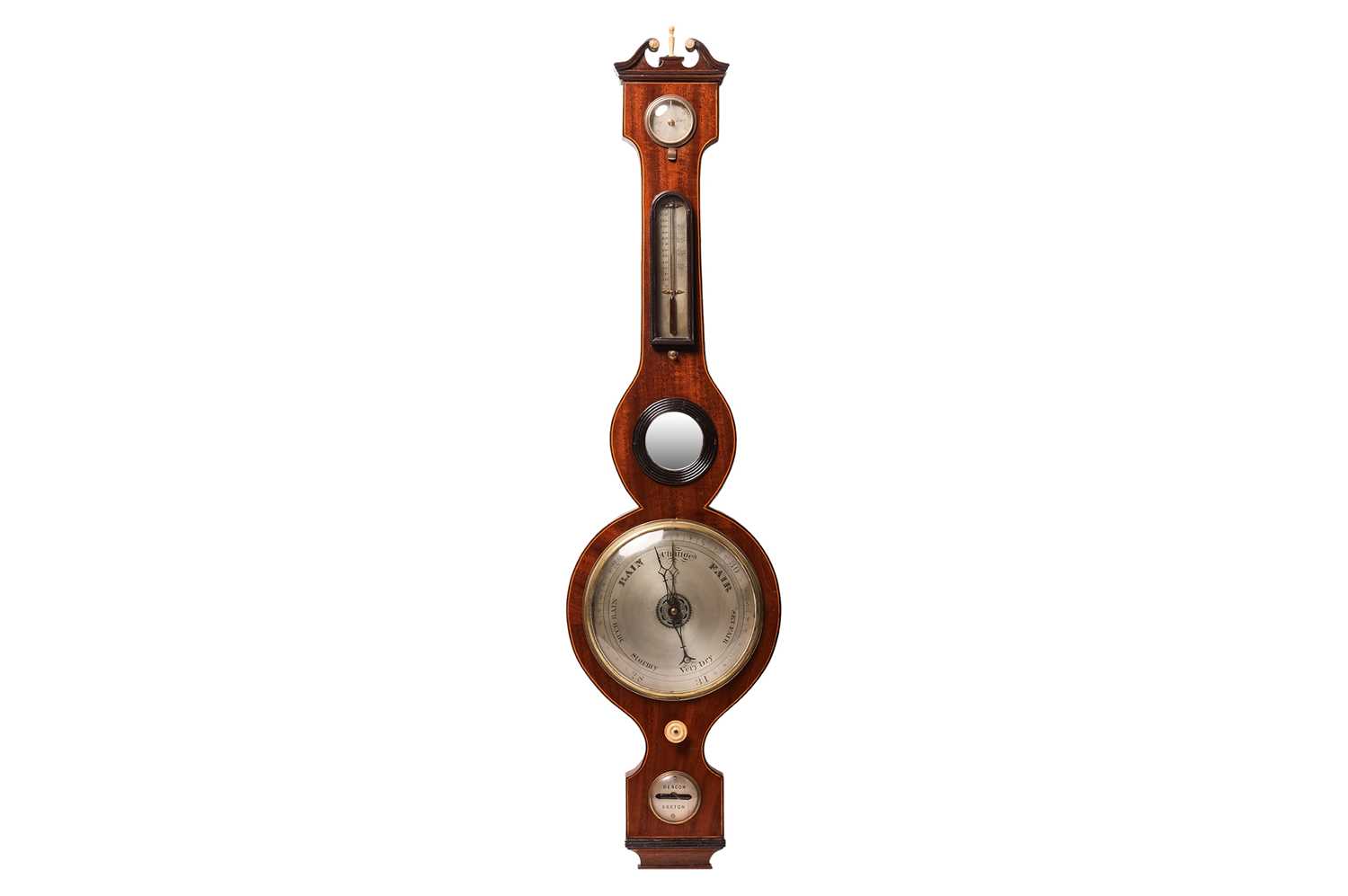 Lot 41 - A late George III mahogany banjo barometer,...