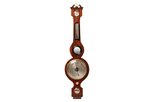 Lot 41 - A late George III mahogany banjo barometer,...