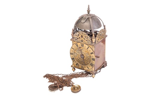 Lot A Charles II brass 30- hour lantern clock,...
