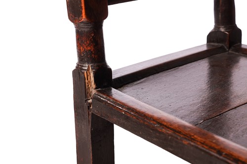 Lot 59 - A near pair of William III oak back-stools,...