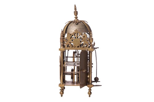Lot A Charles II 30-hour brass alarm lantern clock,...
