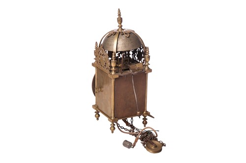 Lot A Charles II 30-hour brass alarm lantern clock,...