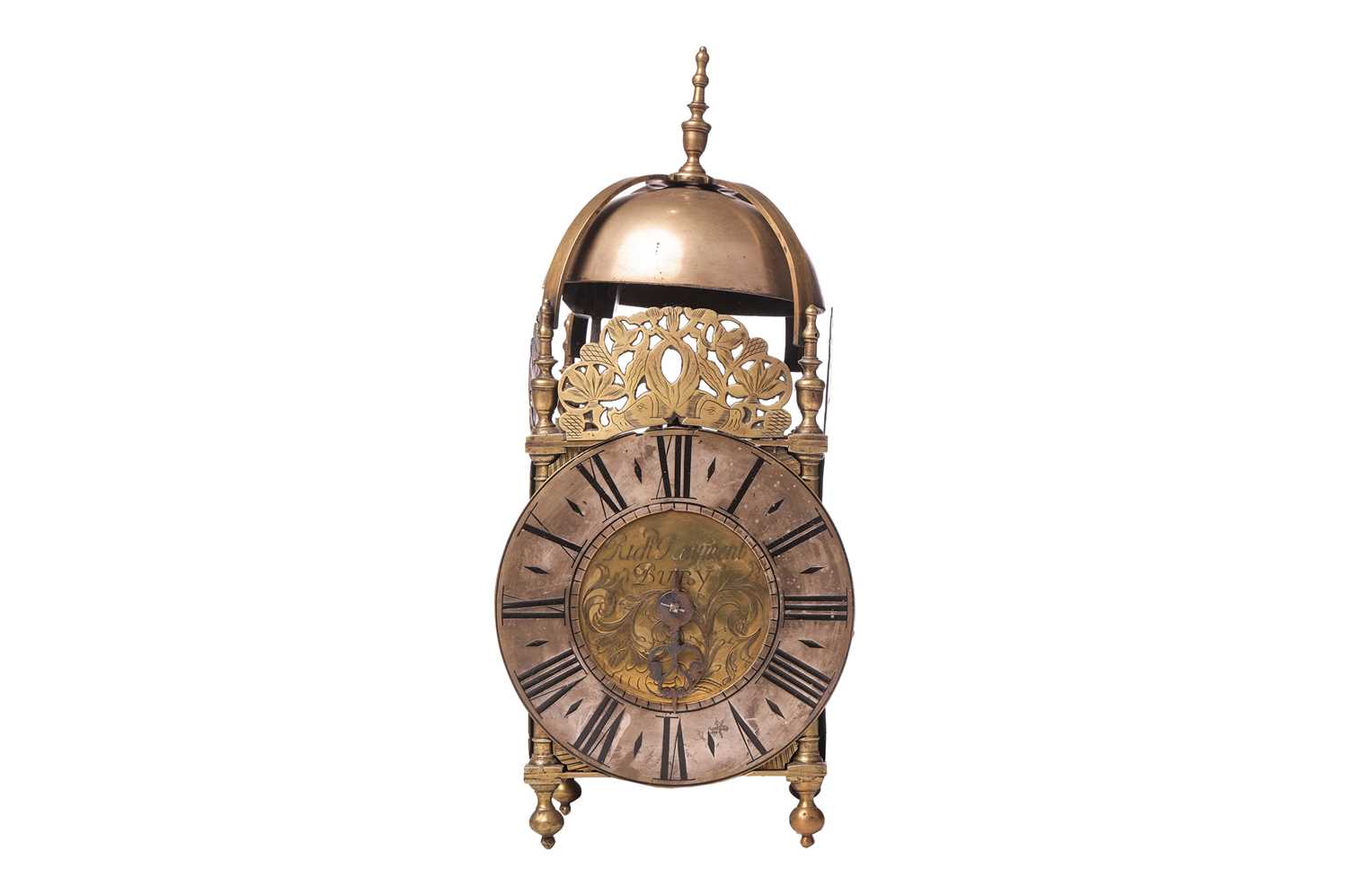 Lot A Queen Anne brass 30-hour lantern clock,...