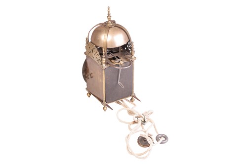 Lot A Queen Anne brass 30-hour lantern clock,...