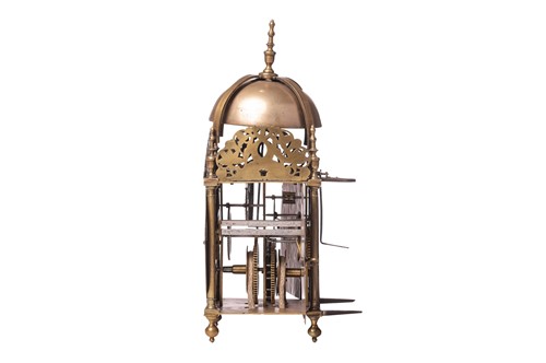 Lot A Queen Anne brass 30-hour lantern clock,...