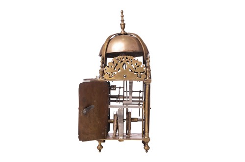 Lot A Queen Anne brass 30-hour lantern clock,...