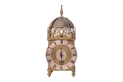 Lot A Charles II 30-hour brass alarm lantern clock,...
