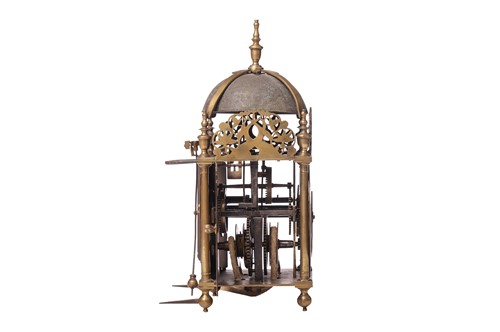 Lot A Charles II 30-hour brass alarm lantern clock,...