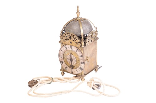 Lot A Charles II 30-hour brass alarm lantern clock,...