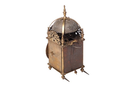 Lot A Charles II 30-hour brass alarm lantern clock,...