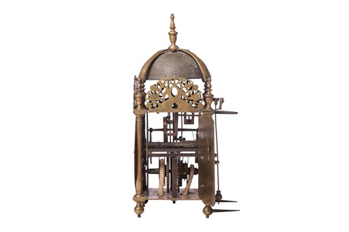 Lot A Charles II 30-hour brass alarm lantern clock,...