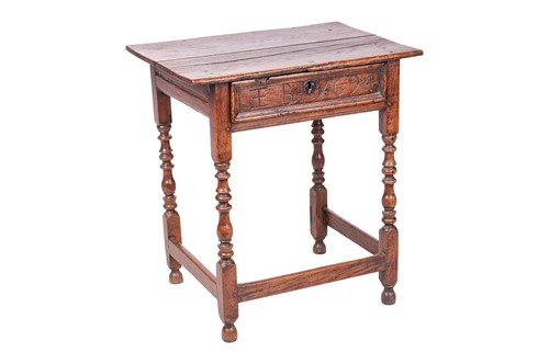 Lot 62 - A William and Mary (and later) oak side table,...