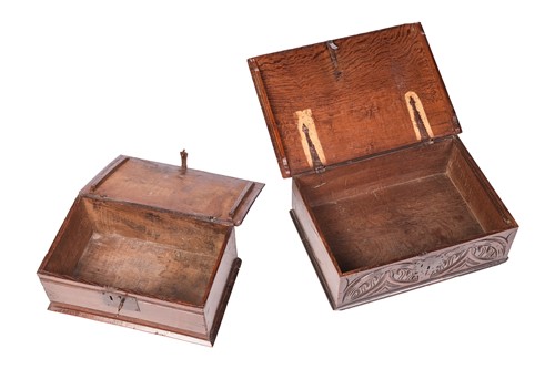 Lot 58 - A late 17th-century oak Bible box, with carved...