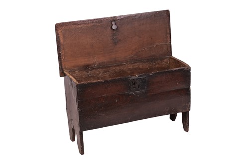 Lot 64 - A late 17th century oak six-plank coffer, on...