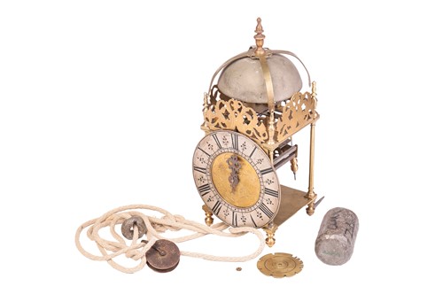Lot 5 - An incomplete 30-hour brass lantern clock,...