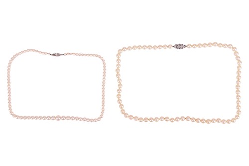 Lot Two cultured pearl necklaces; the first by...