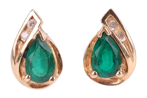 Lot 63 - A pair of synthetic emerald and diamond-set...