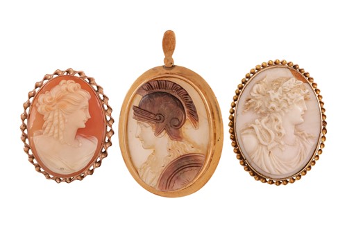 Lot 9 - Three cameo brooches; to include a Victorian...